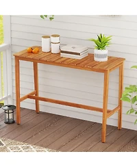 Acacia Wood Counter Height Table with Slatted Tabletop and Footrest Crossbar