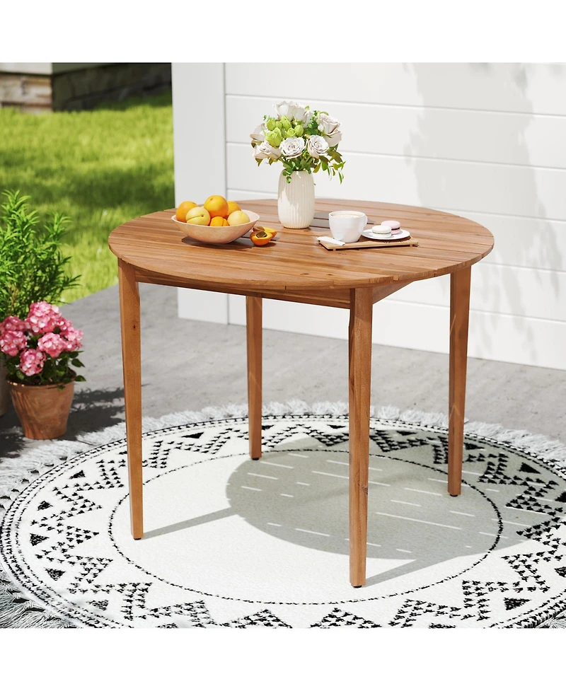 Slickblue Acacia Wood Round Outdoor Dining Table for 4 People