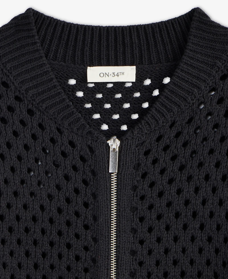 On 34th Women's Perforated Zip-Front Sweater Bomber, Exclusively at Macy's