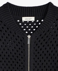 On 34th Women's Perforated Zip-Front Sweater Bomber, Exclusively at Macy's