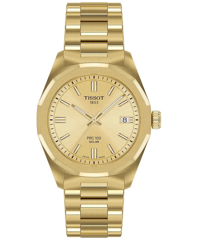 Tissot Women's Swiss Prc 100 Solar Gold-Tone Stainless Steel Bracelet Watch 34mm