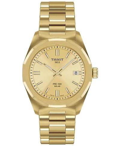 Tissot Women's Swiss Prc 100 Solar Gold-Tone Stainless Steel Bracelet Watch 34mm