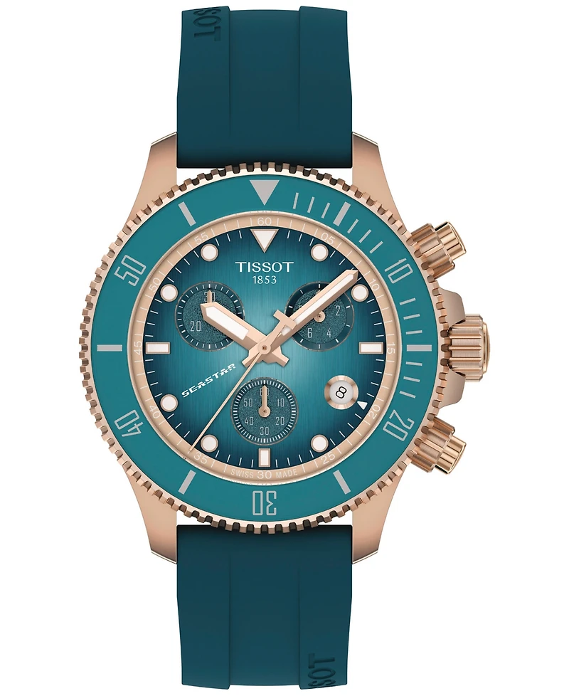 Tissot Men's Swiss Chronograph Seastar 1000 Blue Rubber Strap Watch 38mm