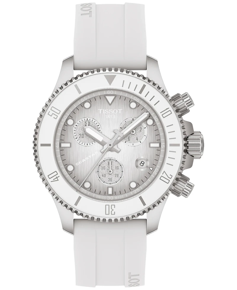 Tissot Men's Swiss Chronograph Seastar 1000 White Rubber Strap Watch 38mm