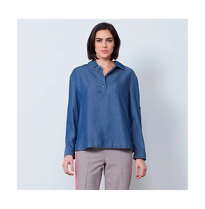 Etcetera Women's Chambray-Look Popover Blouse Strait