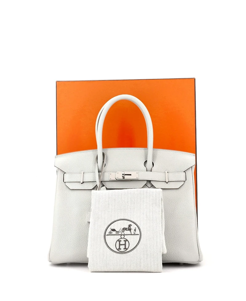 Pre-Owned HERMES Birkin 30 Handbag Grey Clemence with Palladium Hardware