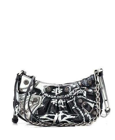 Pre-Owned Balenciaga Mini Le Cagole Graffiti Giant Studs Shoulder Bag Leather