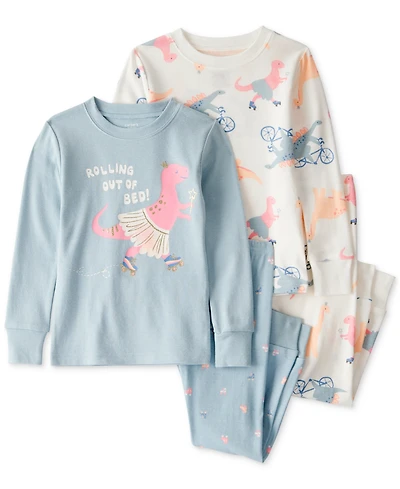 Carter's Toddler Girls Dinosaur-Print Snug-Fit Cotton Pajamas, 4 Piece Set