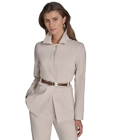 Halston Women's Faux-Leather Belted Stand-Collar Jacket