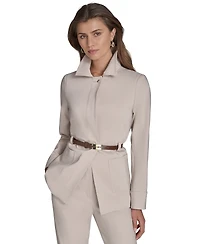 Halston Women's Faux-Leather Belted Stand-Collar Jacket