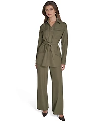 Halston Women's Soft Suiting Belted Utility Shirt