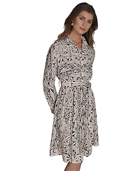 Halston Women's Printed Commuter Tie-Waist Dress