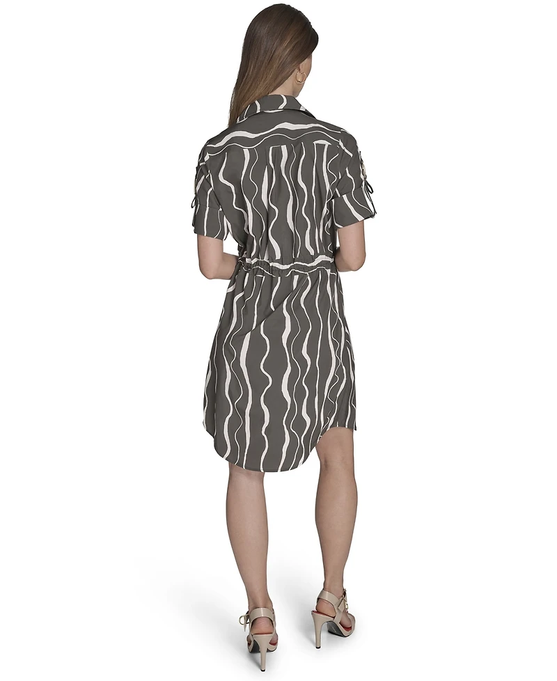 Halston Women's Printed Roll-Tab-Sleeve Belted Shirtdress