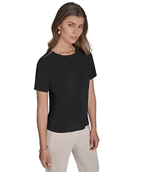 Halston Women's Jersey Zipper-Shoulder Short-Sleeve Top