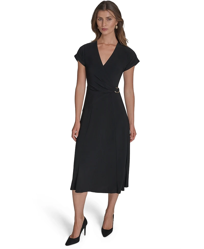 Halston Women's Surplice-Neck Faux-Wrap Dress