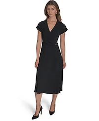 Halston Women's Surplice-Neck Faux-Wrap Dress