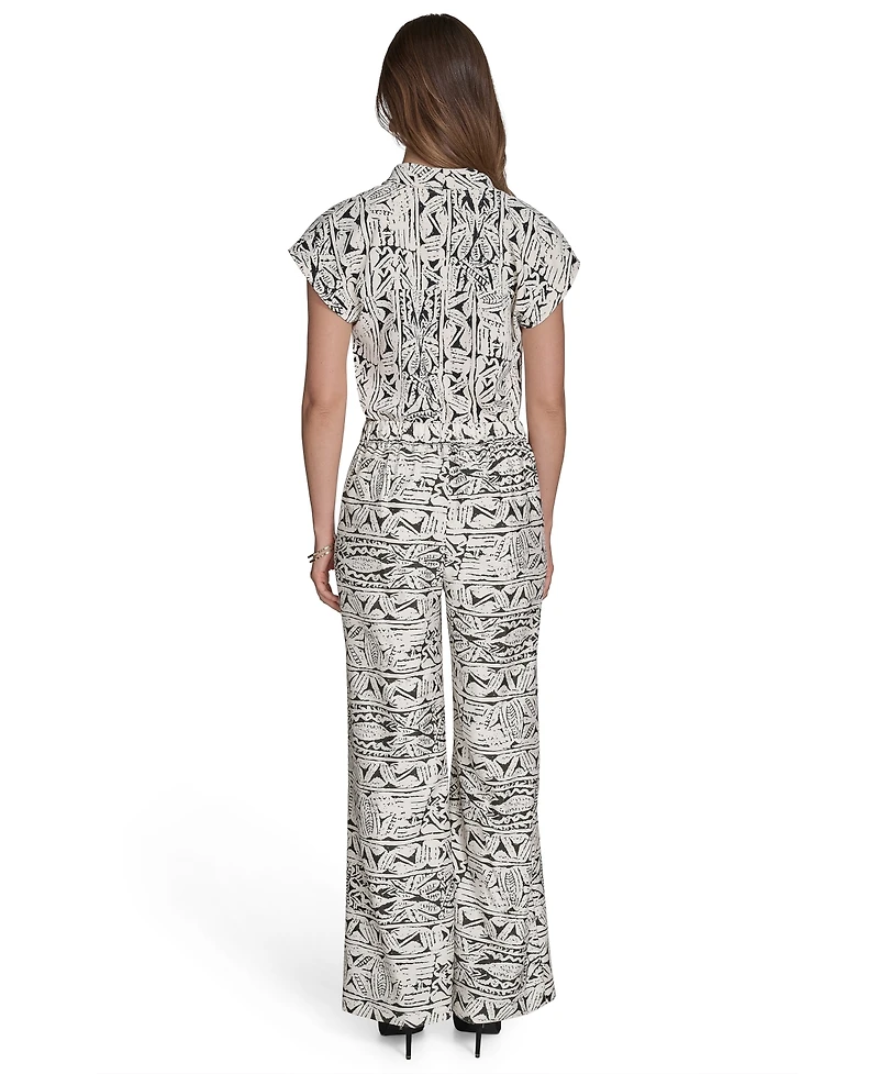 Halston Women's Printed High-Rise Wide-Leg Pants