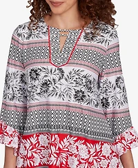 Ruby Rd. Petite Tropical Motif Stripe Puff Print Knit Top