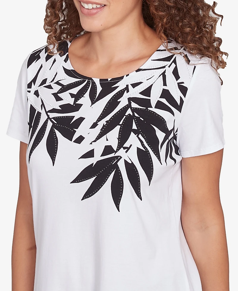 Ruby Rd. Petite Scoop Neck Palm Print T Shirt