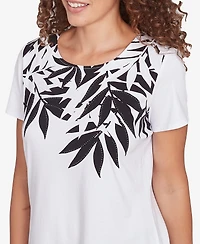 Ruby Rd. Petite Scoop Neck Palm Print T Shirt