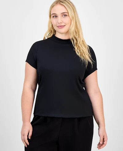Bar Iii Trendy Plus Second-Skin Short-Sleeve Mock-Neck Top, Macy's Exclusive