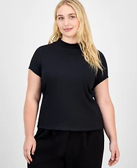 Bar Iii Trendy Plus Second-Skin Short-Sleeve Mock-Neck Top, Macy's Exclusive
