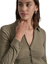 Dkny Jeans Women's Textured Collared Button-Front Top