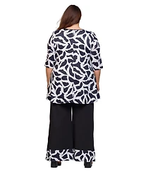 24seven Comfort Apparel Plus Printed 2-Piece Top and Pants Set