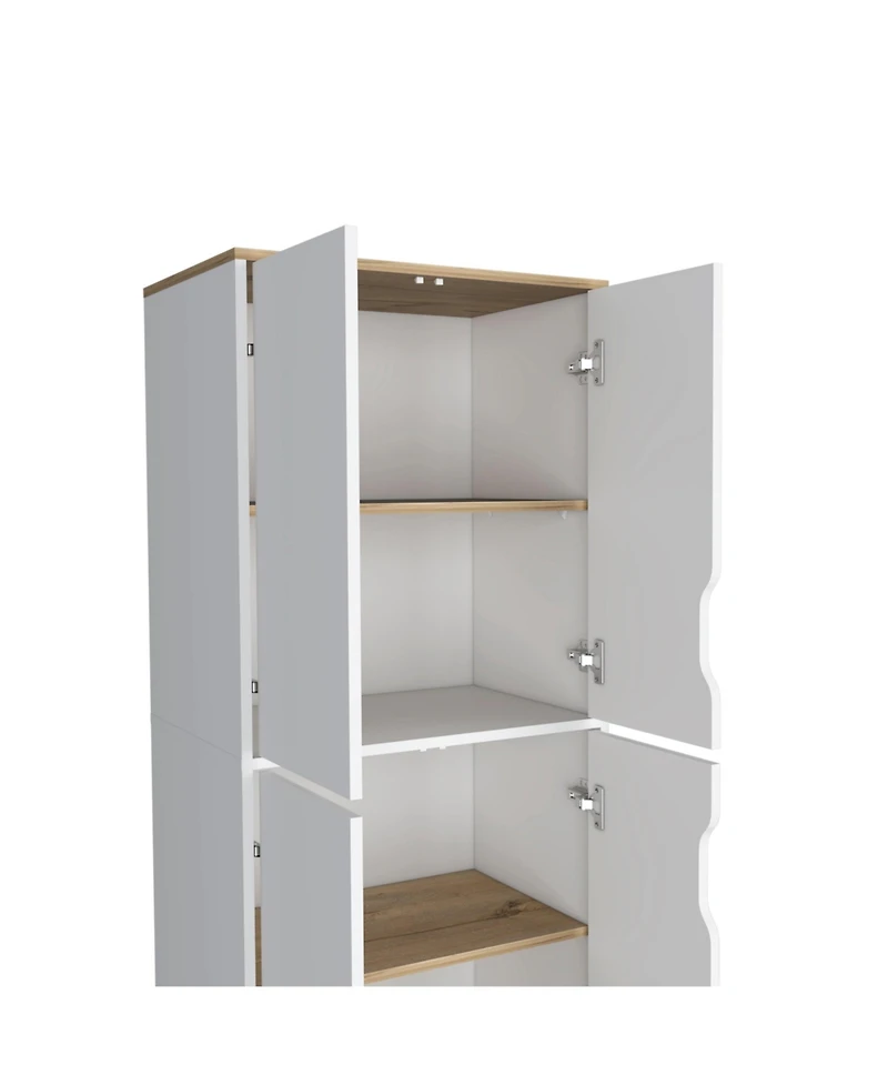 Depot E-shop Dahoon Double Kitchen Pantry Double Kitchen Pantry, Double Door Cabinet, Four Shelves, Light Oak / White