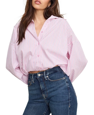 Good American Women's Button-Front Poplin Bubble Shirt