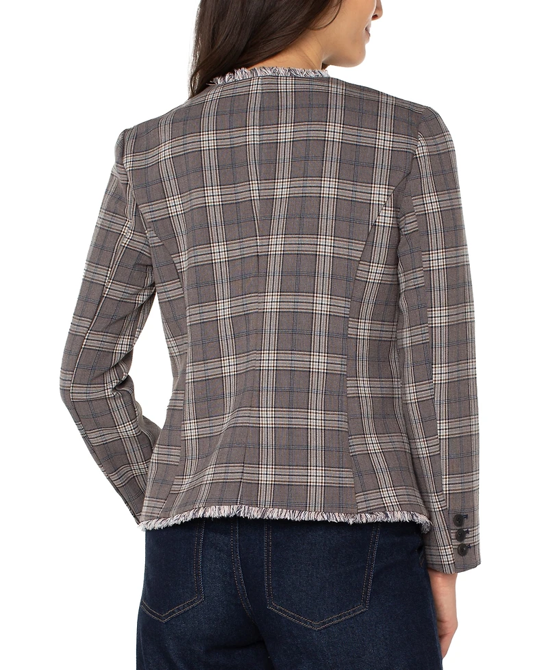 Liverpool Los Angeles Women's Collarless Fray-Trim Fitted Blazer