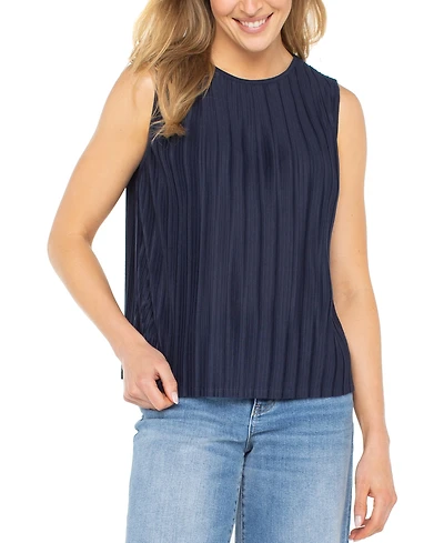 Liverpool Los Angeles Women's Crewneck Sleeveless Pleated Knit Top