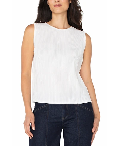 Liverpool Los Angeles Women's Crewneck Sleeveless Pleated Knit Top