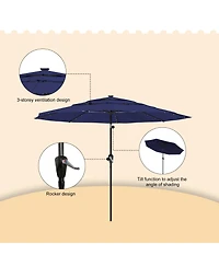 10 Ft Patio Umbrella with Solar Lights 3-Tier Outdoor Table Market Pool Umbrellas for Patio, Red