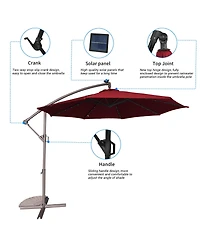 10 Ft Cantilever Patio Umbrella with Lights Offset Crank Large Outdoor Pool