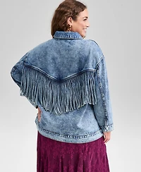 And Now This Trendy Plus Fringe-Trim Cotton Denim Jacket, Macy's Exclusive