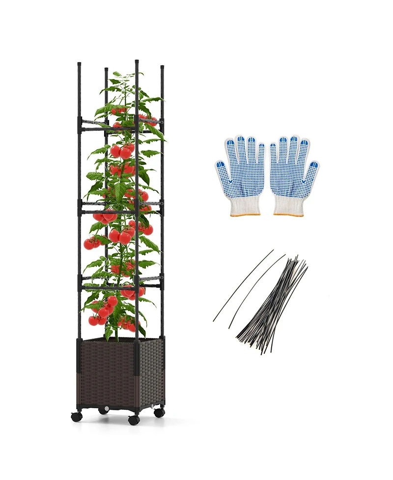 Raised Garden Bed with Plant Box Trellis and Lockable Wheels Adjustable Height