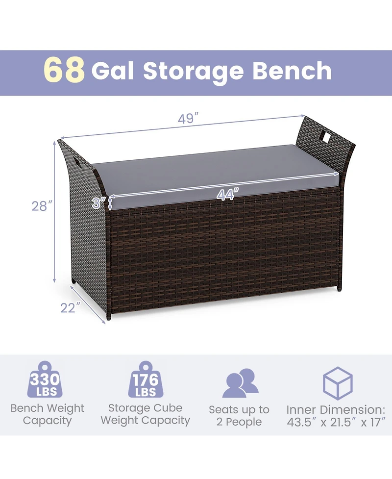 Slickblue Outdoor Bench with Hand-woven Pe Rattan Wicker and Side Handles