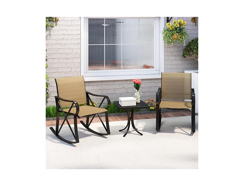 3 Piece Patio Rocking Set with Smooth Motion Outdoor Rocker Chair Bistro