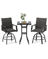 3 Pieces Pe Wicker Patio Swivel Bar Set with Quick-Drying Foam