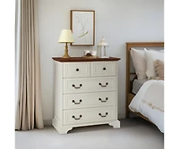 Modern White 5 Drawer Dresser Bathrooom Cabinet Ample Storage Wide Chest of Drawers
