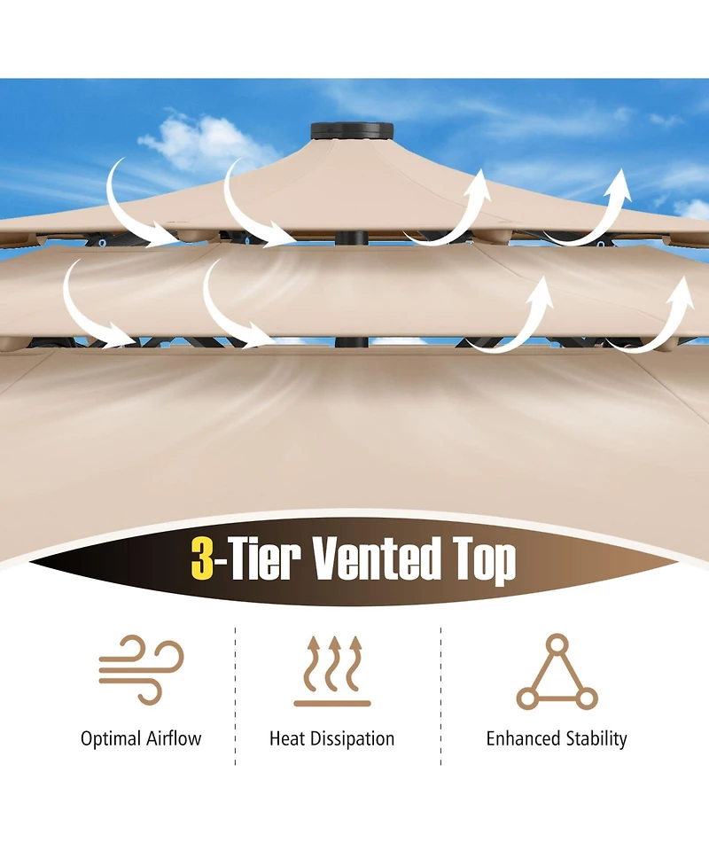 Solar Patio Umbrella with 32 Led Lights and 3-Tier Vented Top for Outdoor Use