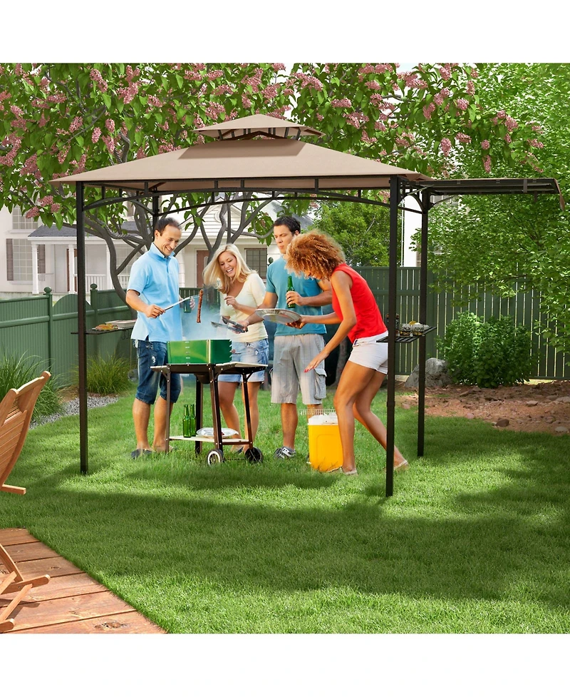 Slickblue Grill Gazebo with Side Awning and Double-Tiered Top for Patio or Backyard