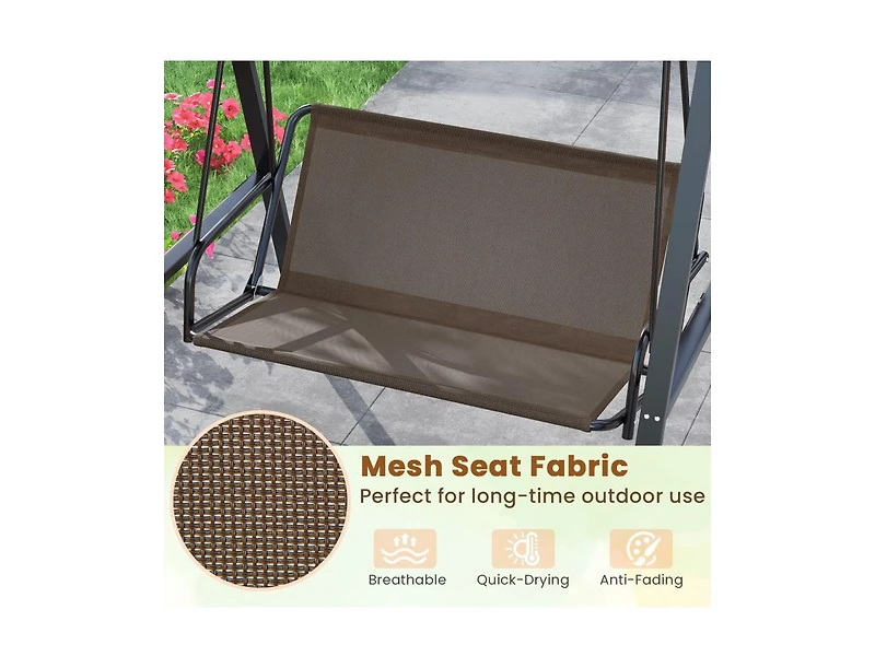 2-Person Outdoor Porch Swing with A-Shaped Metal Stand and Adjustable Canopy