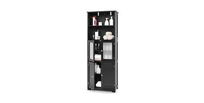 6-Tier Freestanding Bathroom Cabinet with 2 Open Compartments and Adjustable Shelves