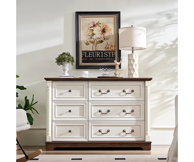 Farmhouse Style Drawer Dresser Bathrooom Cabinet Chest with Base Wooden Rustic Chest of Drawers
