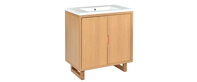 30 in. Modern Freestanding Bathroom Vanity Storage Solid Wood Cabinet Single Top Sink,2 Drawers