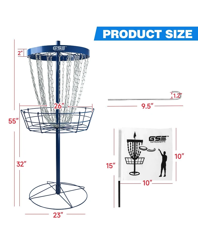 Deluxe 24-Chain Disc Golf Targets Basket, Metal Flying Practice Basket (Black/Blue/Orange/Red)