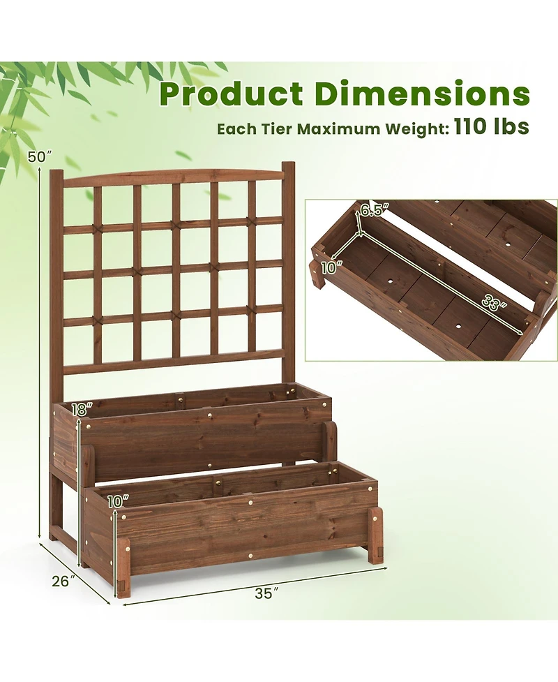 Raised Garden Bed with Trellis 2-tier Planter Box with Drainage Holes
