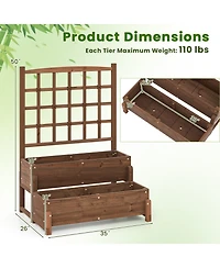 Raised Garden Bed with Trellis 2-tier Planter Box with Drainage Holes
